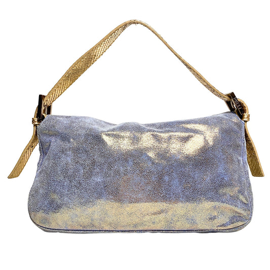 FENDI Baguette Metallic Blue / Gold Leather Shoulder Bag Python Strap Marble Hardware, Sold by HIVE PRELOVED-Shoulder Bags