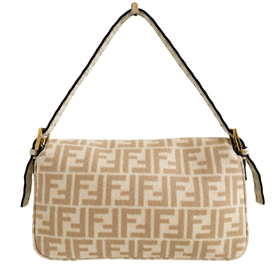 FENDI Baguette Selleria Zucca Ivory Beige Wool Shoulder Bag, in , Sold by HIVE PRELOVED - Shoulder Bags, ,