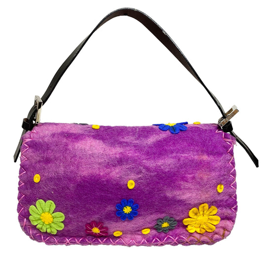 FENDI Baguette Wool Purple Floral Felt Applique Shouder Bag, in , Sold by HIVE PRELOVED - Shoulder Bags, ,