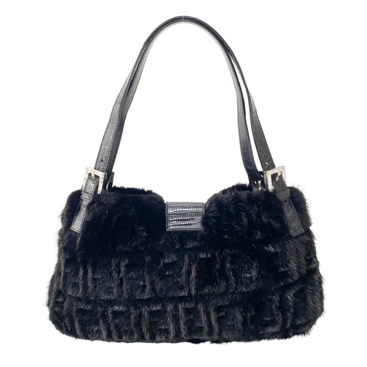 FENDI Baguette Zucca Black Fur Shoulder Bag, in , Sold by HIVE PRELOVED - Shoulder Bags, ,