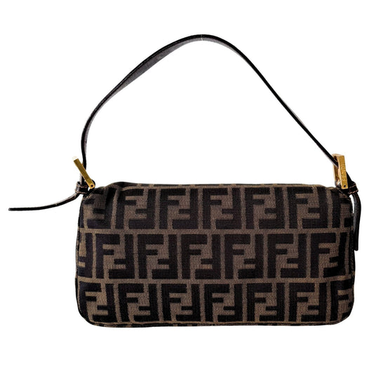 FENDI Baguette Zucca Brown Canvas Shoulder Bag with Gold Hardware, in , Sold by HIVE PRELOVED - Shoulder Bags, ,