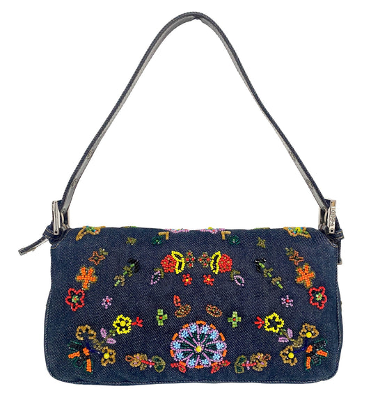 FENDI Bead Embroidered Denim Baguette, in , Sold by HIVE PRELOVED - Shoulder Bags, ,