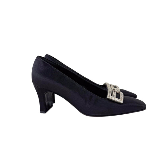 FENDI Black Satin with Rhinestone Buckle Pumps, in , Sold by HIVE PRELOVED - Heels, ,