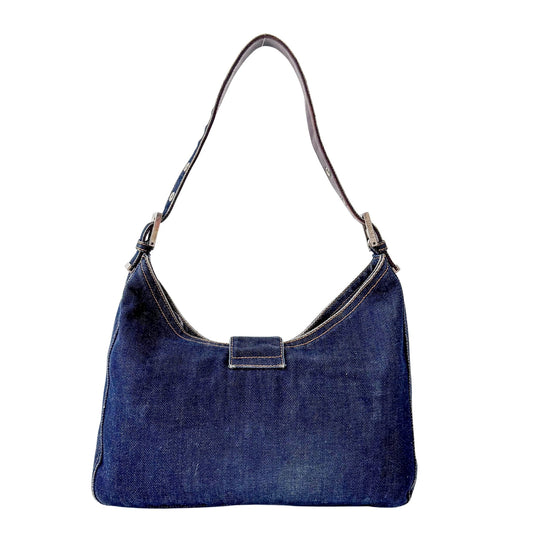 FENDI Blue Denim & Brown Leather Strap Shoulder Bag, in , Sold by HIVE PRELOVED - Shoulder Bags, ,