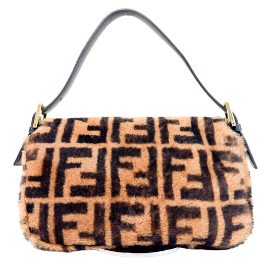 FENDI Brown Zucca Shearling Fur Baguette Satchel Shoulder Bag, in , Sold by HIVE PRELOVED - Crossbody bags, Shoulder Bags,