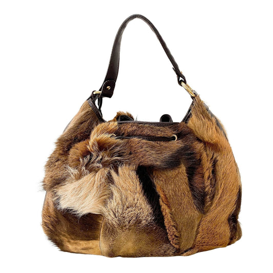 FENDI Drawstring Brown Fur Shoulder Bag, in , Sold by HIVE PRELOVED - Shoulder Bags, ,