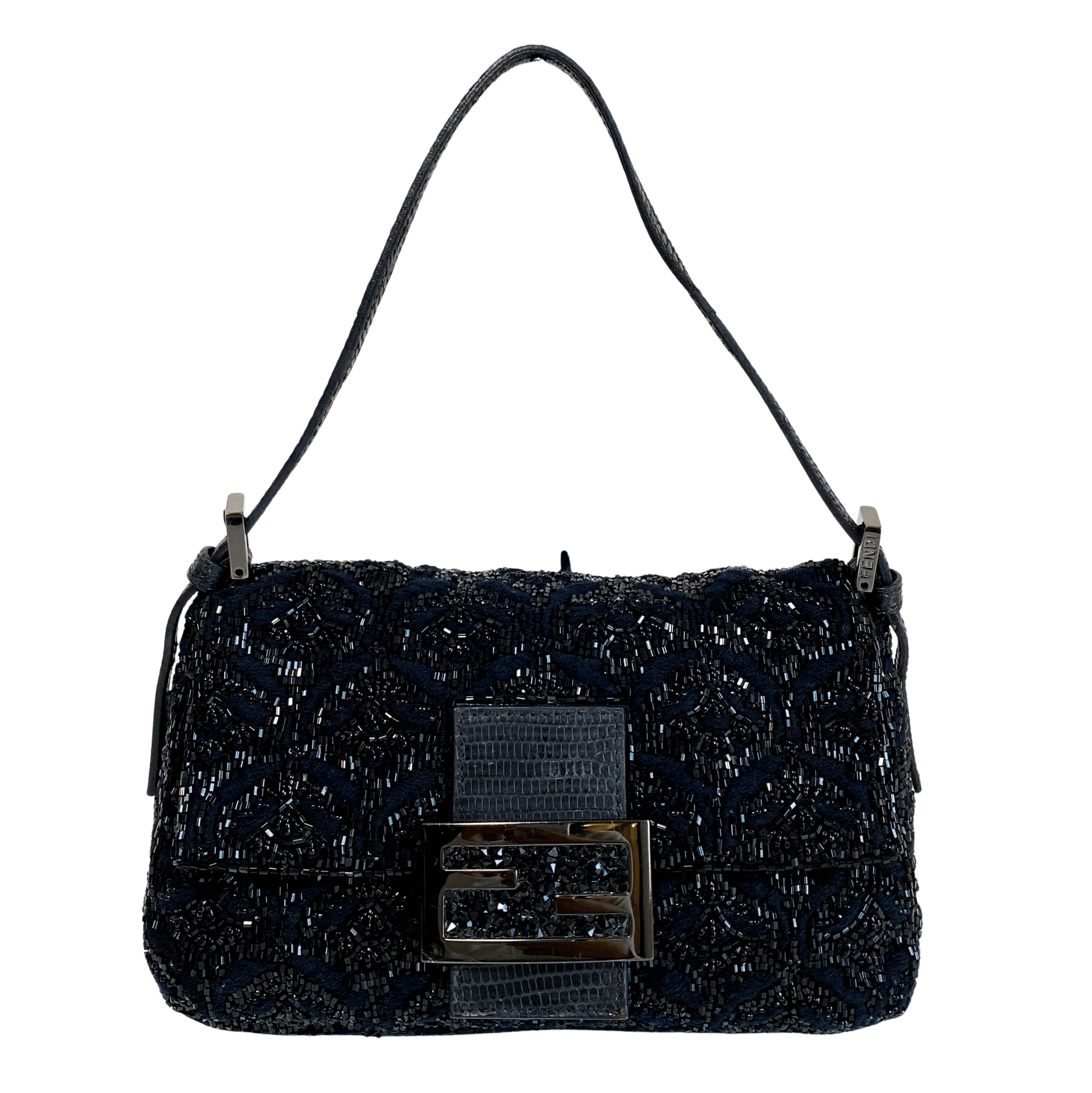 FENDI Limited Edition Mini Mamma Baguette Black Beaded Shoulder Bag HIVE PRELOVED