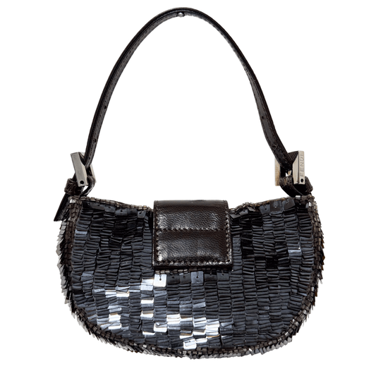 FENDI Mini Croissant Chocolate Brown Sequin Bag, in , Sold by HIVE PRELOVED - Handle Bags, Mini bags,