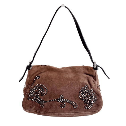 FENDI Mini Mamma Baguette Brown Suede with Embroidery Shoulder Bag, in , Sold by HIVE PRELOVED - Handle Bags, ,