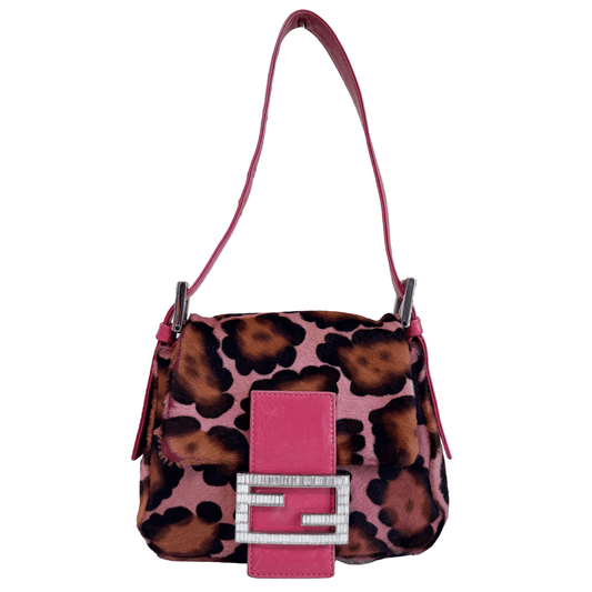 FENDI Mini Square Mamma Baguette Leopard Print Pony Hair Rhinestone Shoulder Bag, in , Sold by HIVE PRELOVED - Shoulder Bags
