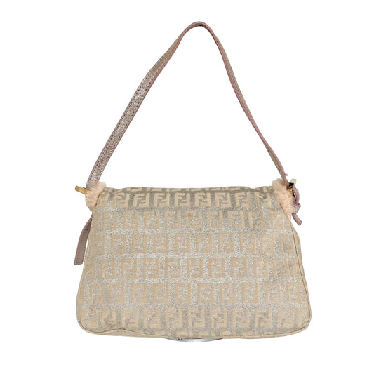 FENDI Silver Canvas and Pink Fur Mini Baguette with Squirrel Charm, in , Sold by HIVE PRELOVED - Shoulder Bags, ,