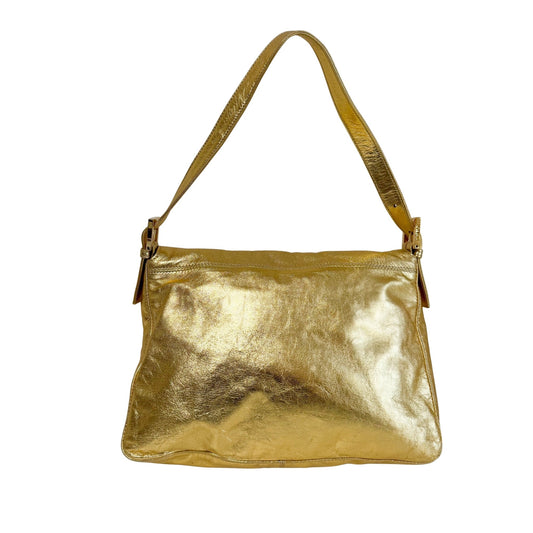 FENDI Vintage Gold Metallic Leather Mamma Baguette with Crystal Clasp, in , Sold by HIVE PRELOVED - Shoulder Bags, ,