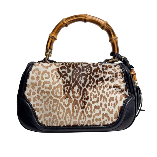 GUCCI Bamboo Pony Hair Blue Leorapd Print Handbag, in , Sold by HIVE PRELOVED - Handle Bags, Shoulder Bags,