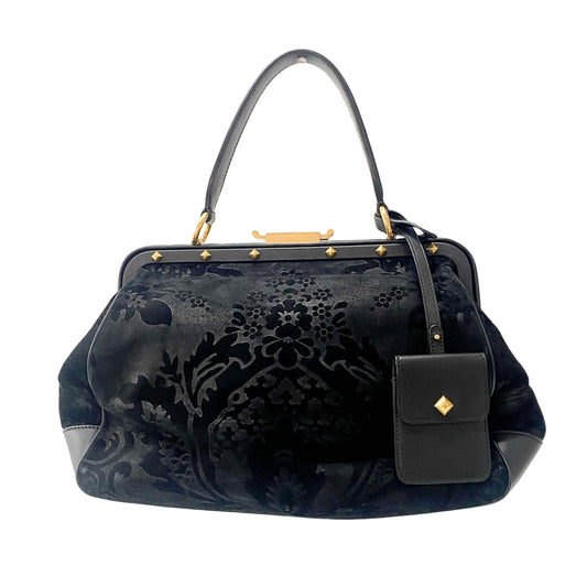 GUCCI Embroidered Suede Detail with Golden Hardware Black Leather Handle Bag, in , Sold by HIVE PRELOVED - Handle Bags, ,