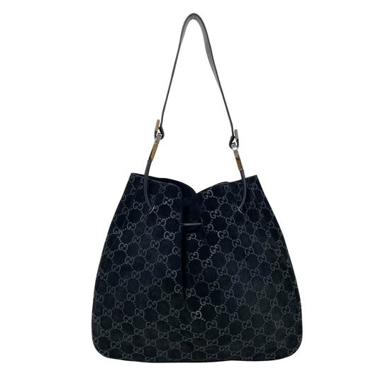 GUCCI GG Suede Black Drawstring Bag, in , Sold by HIVE PRELOVED - Shoulder Bags, ,