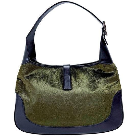 GUCCI Jackie Green Velvet and Black Leather Shoulder Bag, in , Sold by HIVE PRELOVED - Shoulder Bags, ,