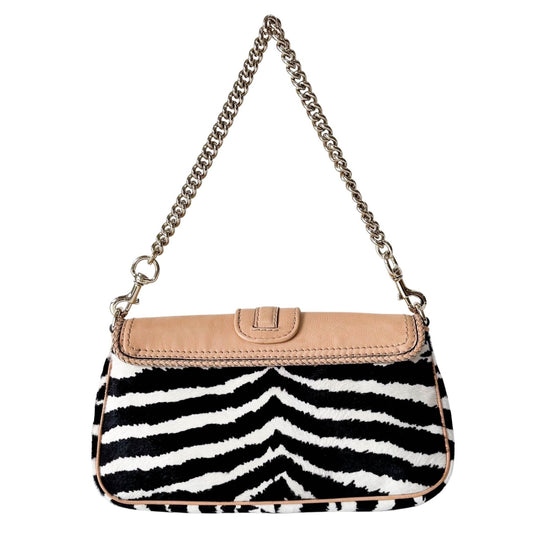 GUCCI Marrakech Zebra Print Pony Hair with Caramel Leather Flap and Tassels Gold Chain Shoulder Bag in Sold by HIVE PRELOVED
