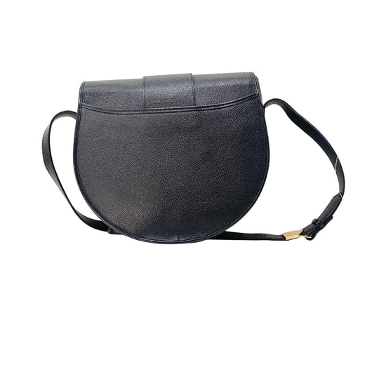 Black Grain Calfskin Leather Crossbody Bag