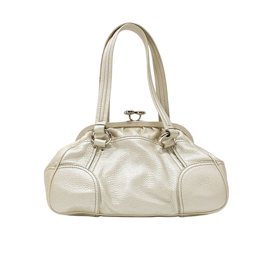 Silver Leather Clutch Shoulder Bag