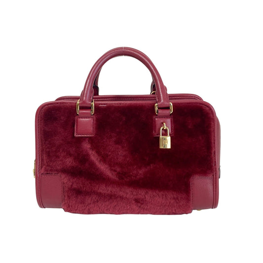 LOEWE Amazona 23 Wine Red Fur & Leather Handle Bag, in , Sold by HIVE PRELOVED - Handle Bags, Shoulder Bags,