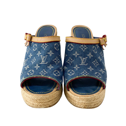 LOUIS VUITTON Monogram Denim Sandals 36, in , Sold by HIVE PRELOVED - Sandals, ,