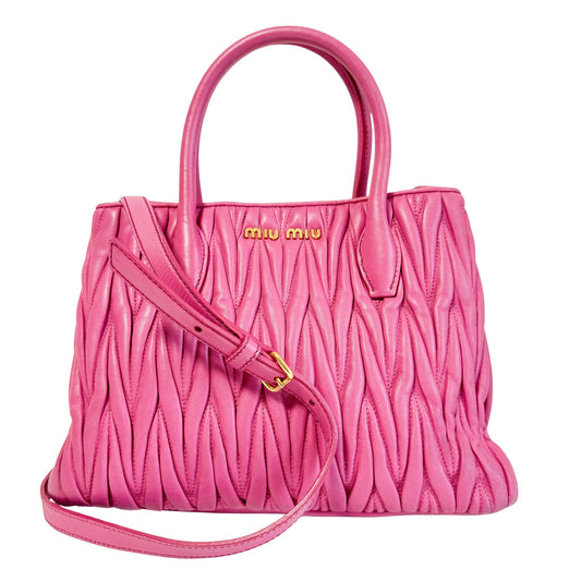 MIU MIU Nappa Matelassé Leather Top Handle Shoulder Bag Pink, in , Sold by HIVE PRELOVED - Handle Bags, ,