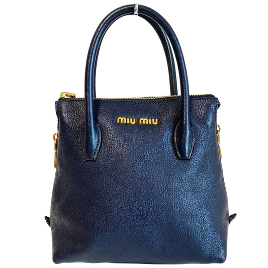 MIU MIU Navy Leather Top Handle With Crossbody Strap Bag, in , Sold by HIVE PRELOVED - Crossbody bags, Handle Bags,