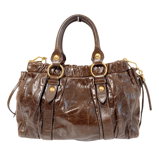 MIU MIU Vitello Bauletto Brown Leather Handbag, in , Sold by HIVE PRELOVED - Shoulder Bags, ,