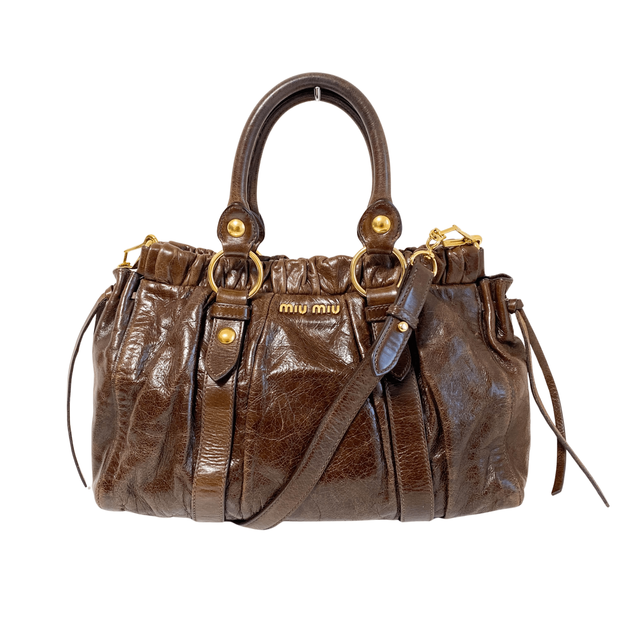 バッグ miu miu vitello lux Brown y2k hand bag miu miu vitello lux Brown y2k hand bag - メルカリ