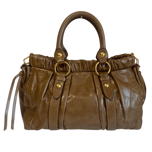 MIU MIU Vitello Bauletto Brown Leather Handbag, in , Sold by HIVE PRELOVED - Crossbody bags, Handle Bags,