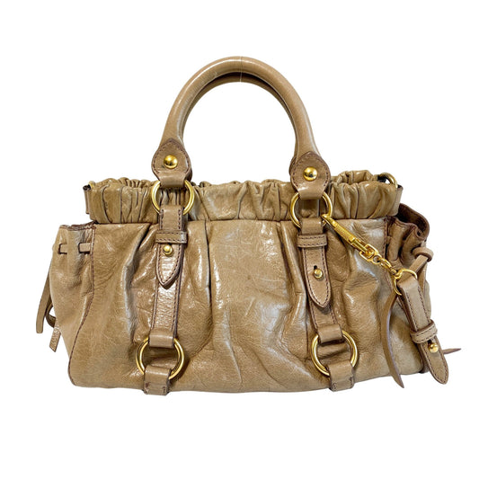 MIU MIU Vitello Bauletto Cream Leather Handle Bag, in , Sold by HIVE PRELOVED - Crossbody bags, Handle Bags,
