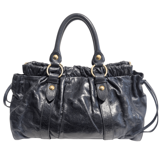 MIU MIU Vitello Bauletto Navy Leather Handbag, in , Sold by HIVE PRELOVED - Handle Bags, ,