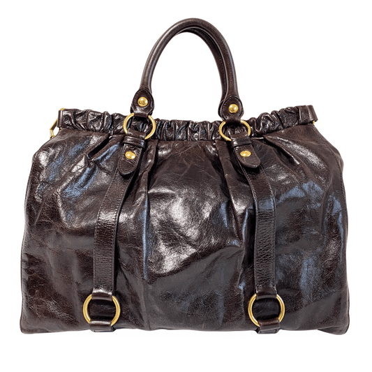 MIU MIU Vitello Dark Brown LM Leather Handbag Shoulder Bag, in , Sold by HIVE PRELOVED - Handle Bags, Shoulder Bags,