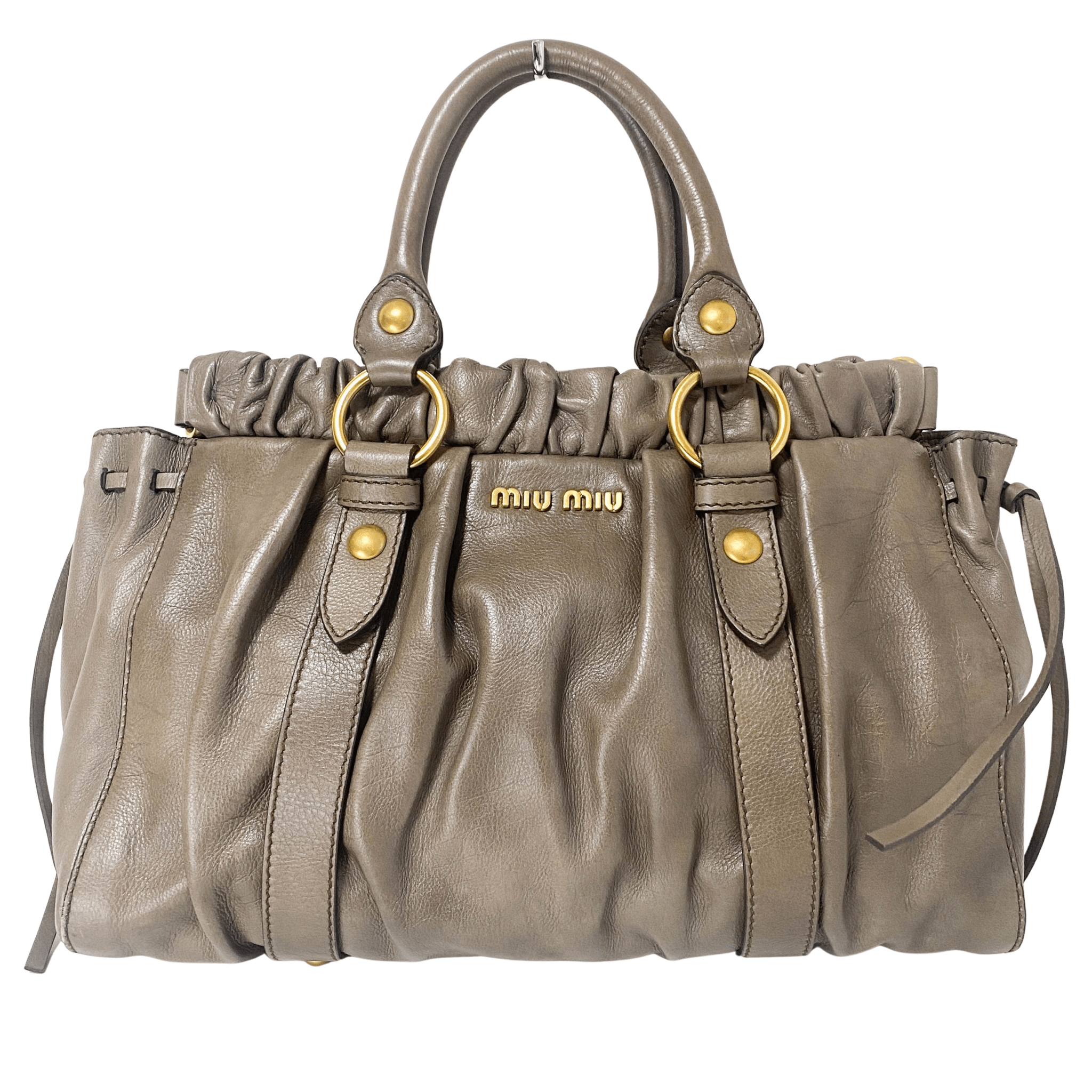 バッグ miu miu vitello lux hand Bag MIU MIU Vitello Lux Bauletto Leather Handbag Smoke Grey
