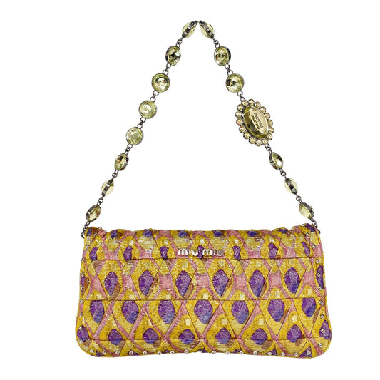 MIU MIU Yellow Canvas and Crystal Shoulder Bag, in , Sold by HIVE PRELOVED - Shoulder Bags, ,