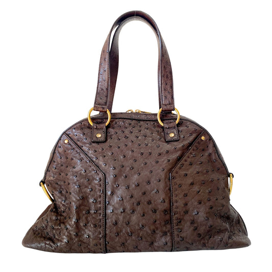 SAINT LAURENT Brown Leather Ostrich Shoulder Bag, in , Sold by HIVE PRELOVED - Shoulder Bags, ,