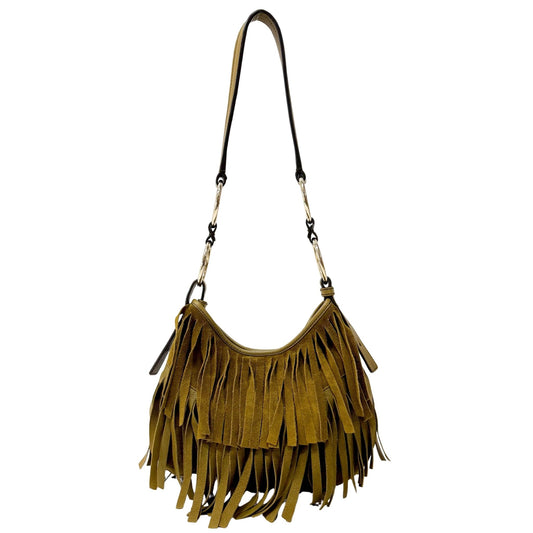 SAINT LAURENT Khaki Green Suede Fringe Shoulder Bag, in , Sold by HIVE PRELOVED - Shoulder Bags, ,