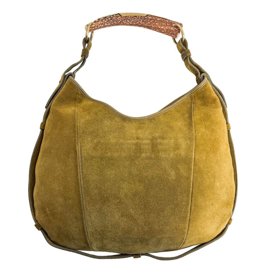 SAINT LAURENT Saint Laurent Paris Green Suede Small Mombasa Hobo Shoulder Bag, in , Sold by HIVE PRELOVED - Shoulder Bags, ,