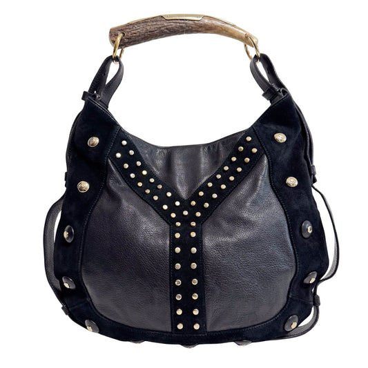 SAINT LAURENT Vintage Mombasa Black Suede/Leather Shoulder Bag, in , Sold by HIVE PRELOVED - Shoulder Bags, ,