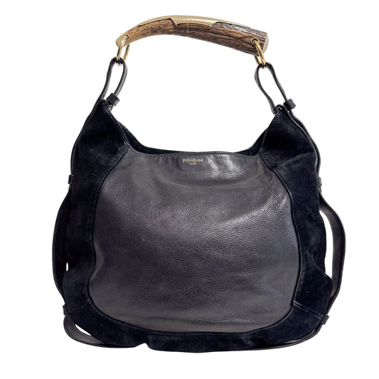 SAINT LAURENT Vintage Mombasa Black Suede/Leather Shoulder Bag, in , Sold by HIVE PRELOVED - Shoulder Bags, ,