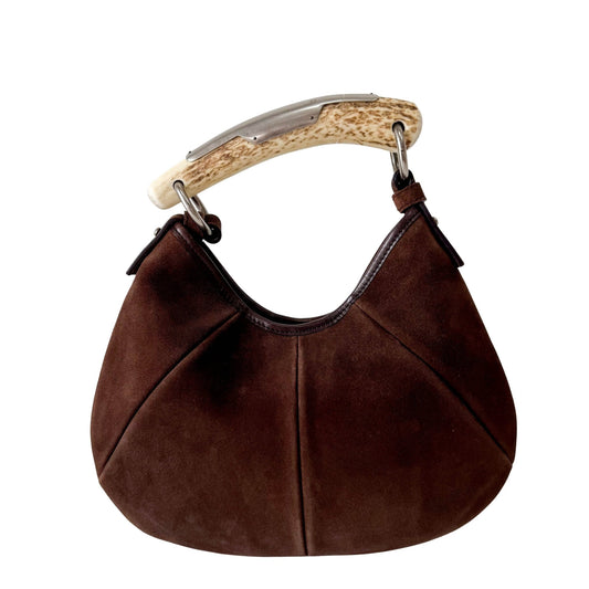 SAINT LAURENT YSL Mini Brown Suede Mombasa Hand Bag, in , Sold by HIVE PRELOVED - Handle Bags, ,