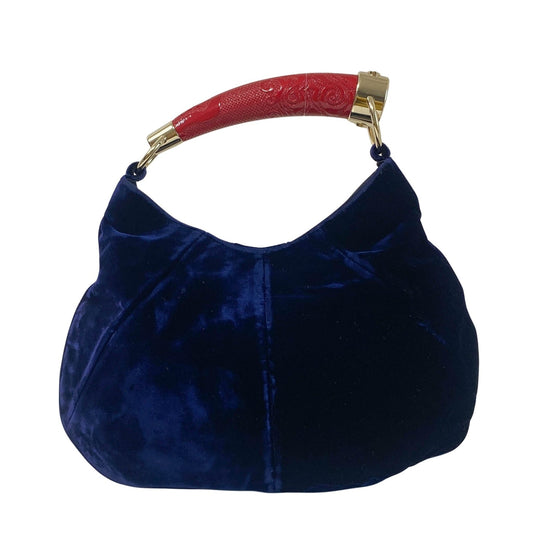 SAINT LAURENT YSL Rive Gauche Mombasa Handbag Red Handle Royal Suede, in , Sold by HIVE PRELOVED - Handle Bags, ,