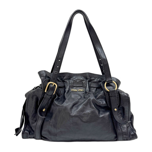 Vitello Lux Bow Black Leather Shoulder Bag