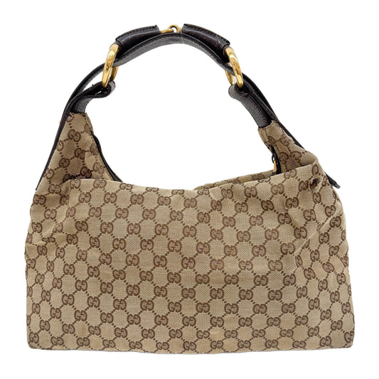 Horsebit Tan GG Canvas Hobo Bag