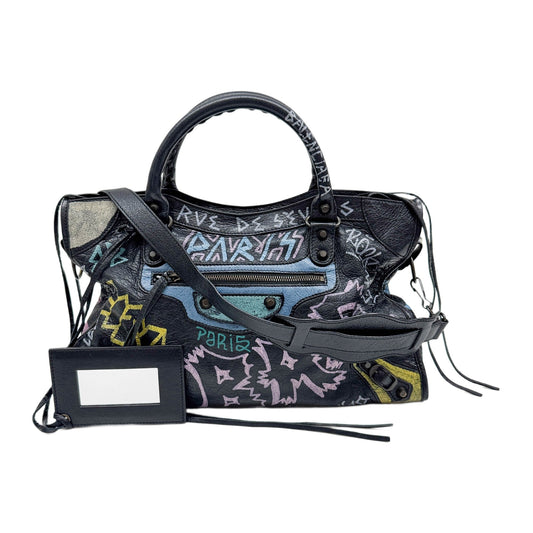 The City Graffiti Black Leather Two Way Bag