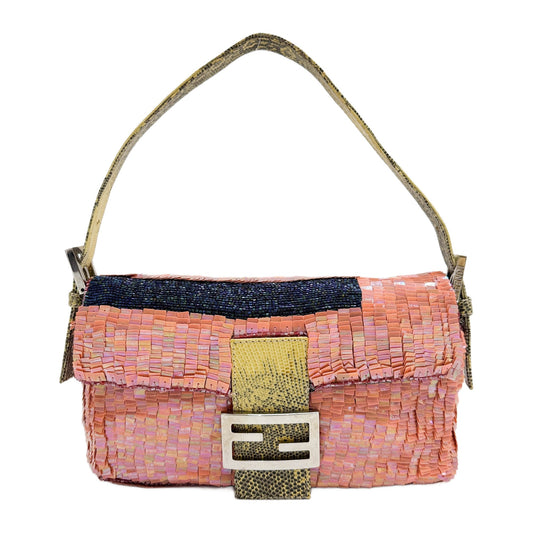 Baguette Beaded Details Coral Pink Sequin Shoulder Bag