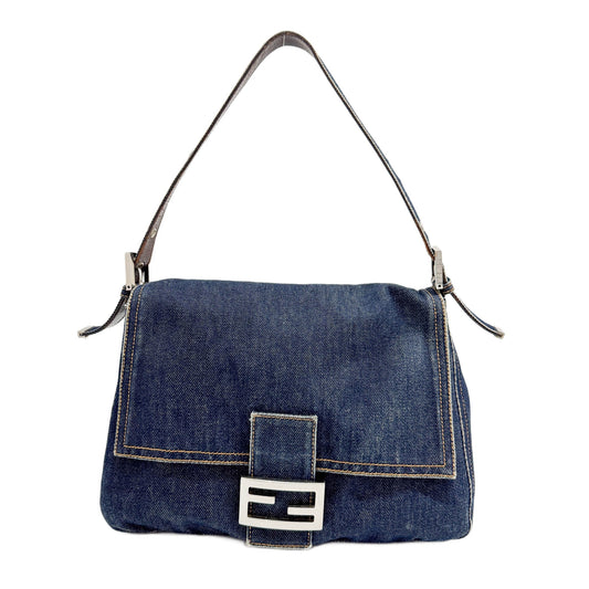 Mamma Baguette Blue Denim Shoulder Bag