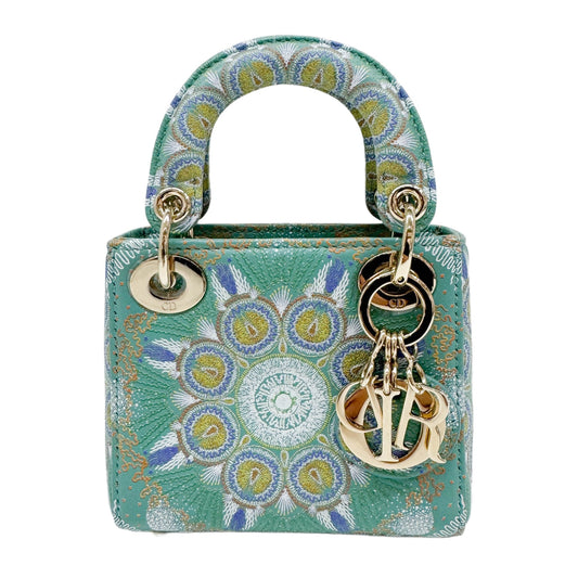Micro Lady Dior Limited Edition Green "In Lights" Embroidered Calfskin Two-Way Bag
