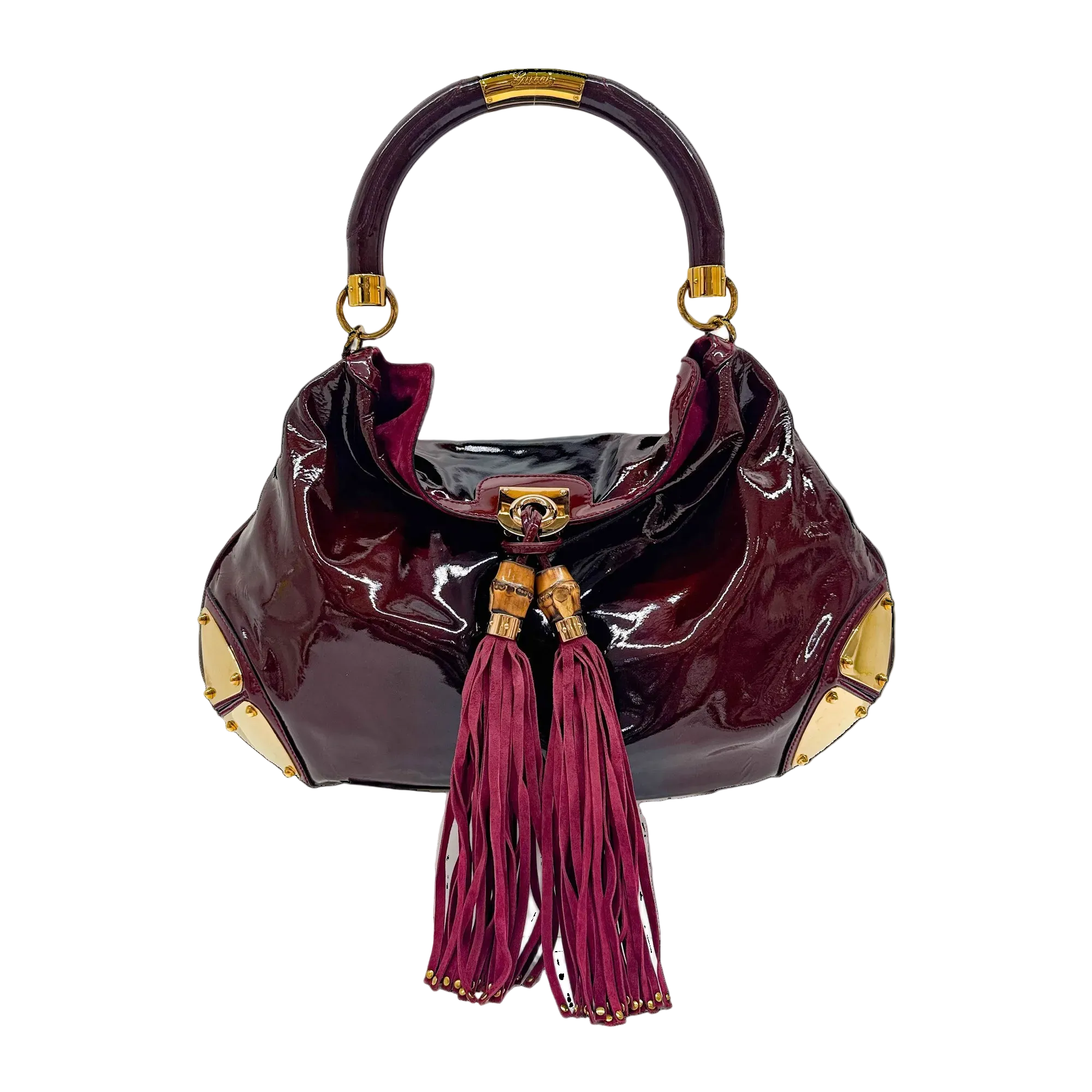 Babouska Indy Ombre Glittery Burgundy Patent Leather Hobo Shoulder Bag