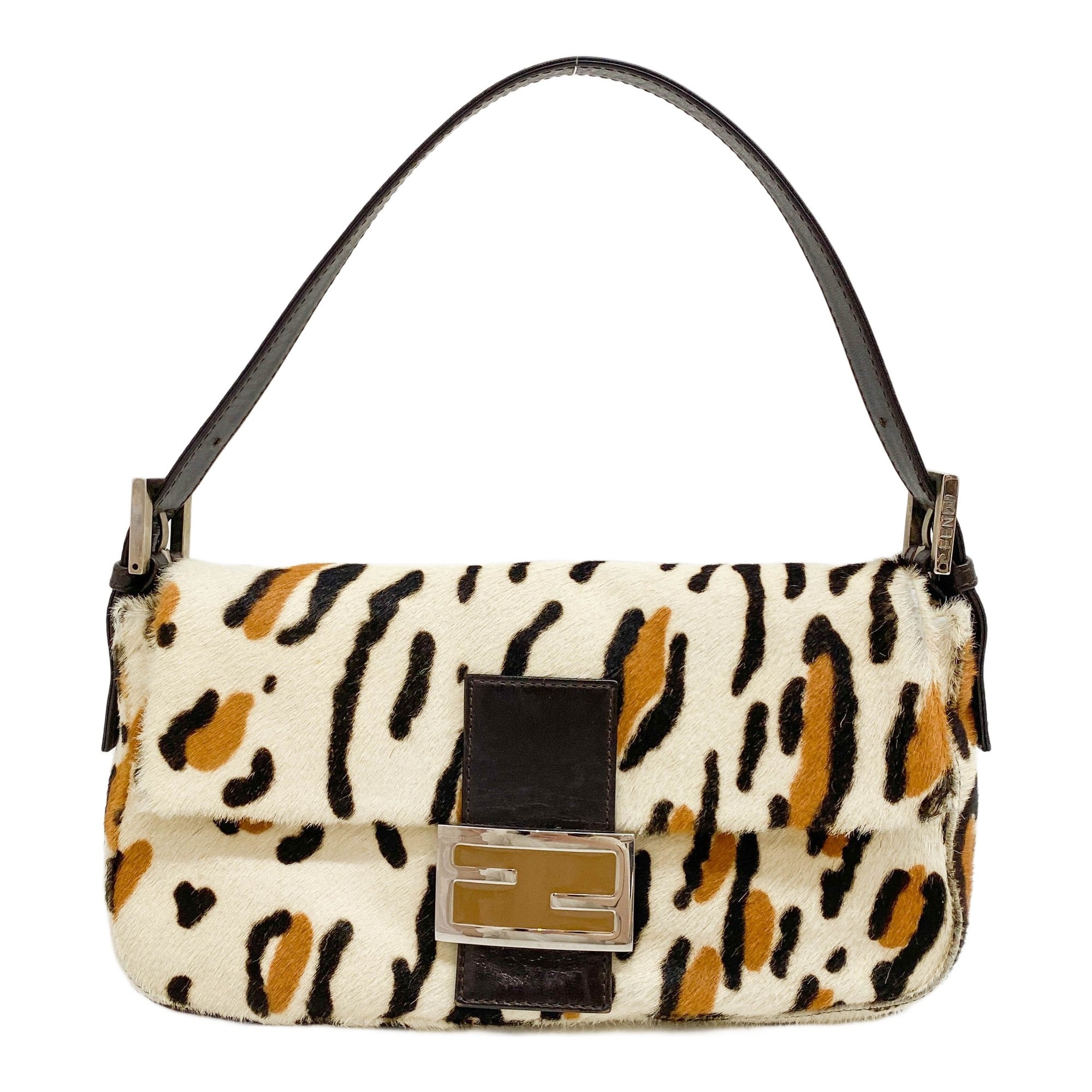 Baguette White Leopard Print Pony Hair Shoulder Bag